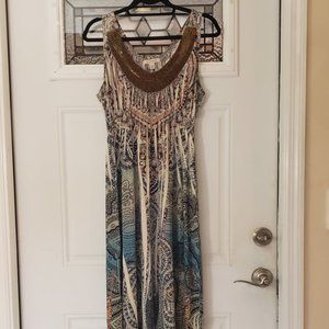 Boston Proper patterned maxi dress with beaded neckline size small NWOT
